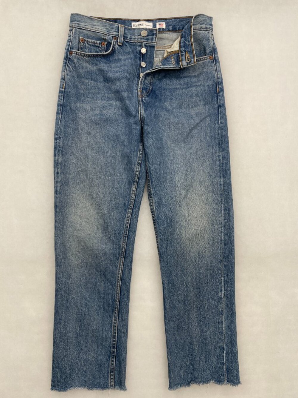 RE/DONE Originals Women's 28 High Rise Stove Pipe Jeans Blue Raw Hem